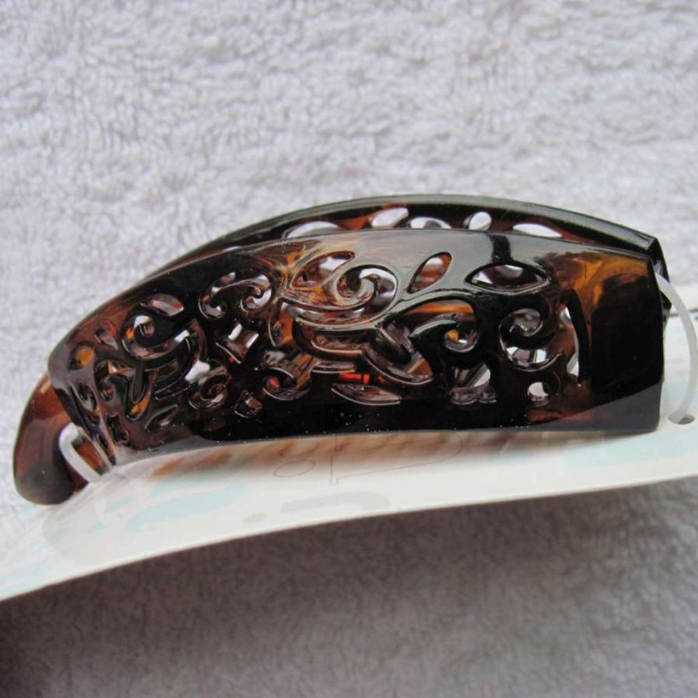Scunci Design Tortoise Plastic Secure Hinged Open Banana Comb Hair Barrette Clip